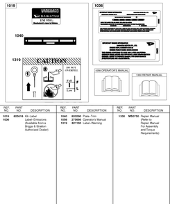 Label Kits, Repair Manual, Operator's Manual Diagram and Parts List for 587447-0105-XX  Briggs and Stratton Engine